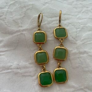 Green square drop earrings